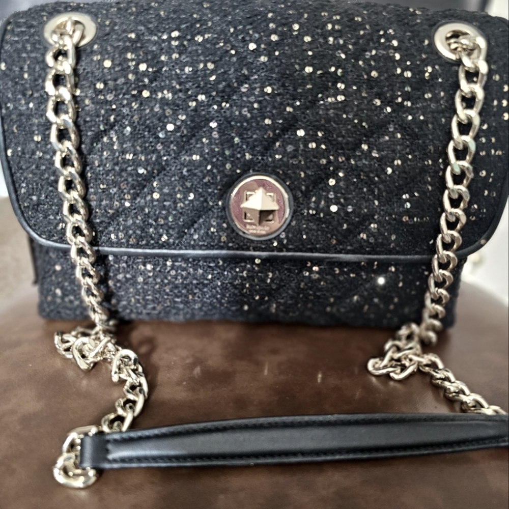 Never Used~ Kate Spade New York Natalia sml black sequin flap crossbody bag